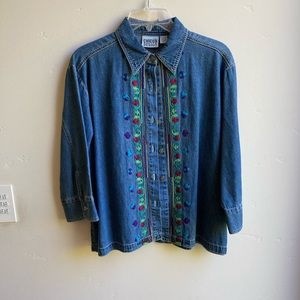 Chico’s denim top, with embroidery on front. Great
